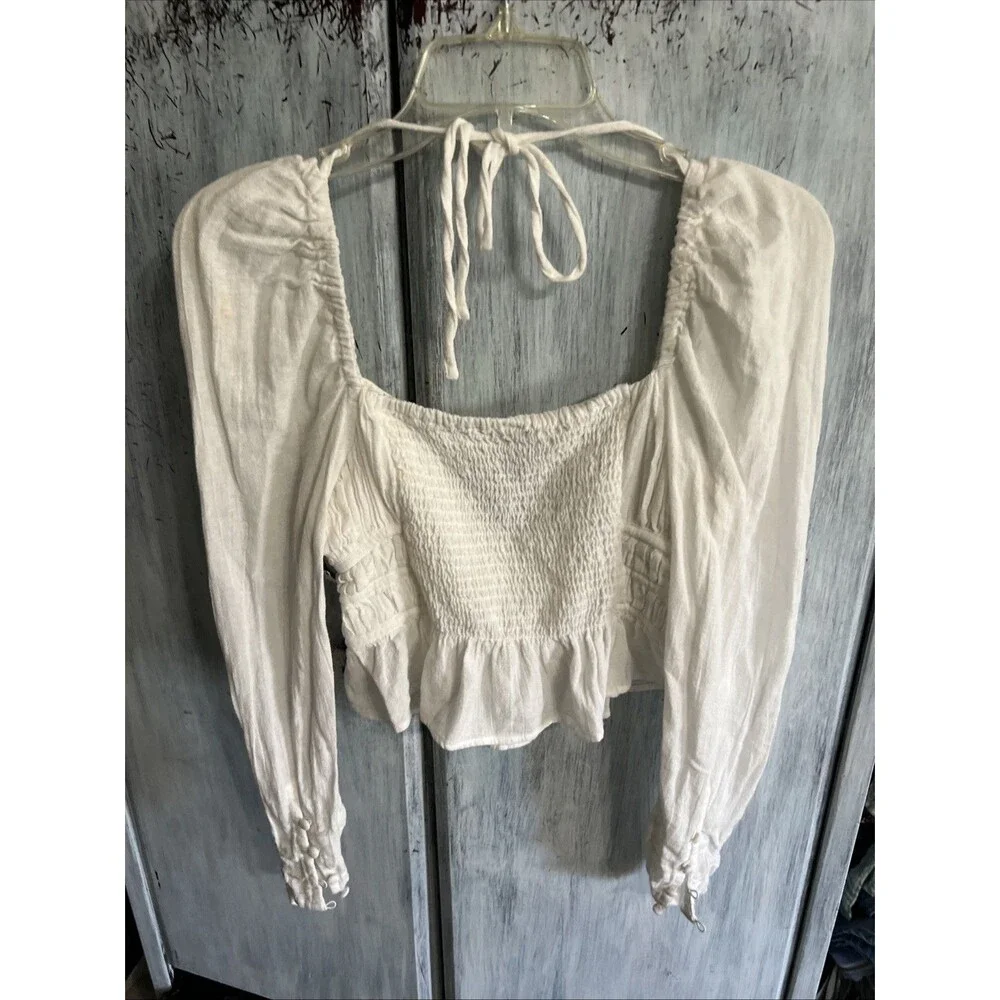 Free people baby doll Top Ruched Cropped Y2K White Sm